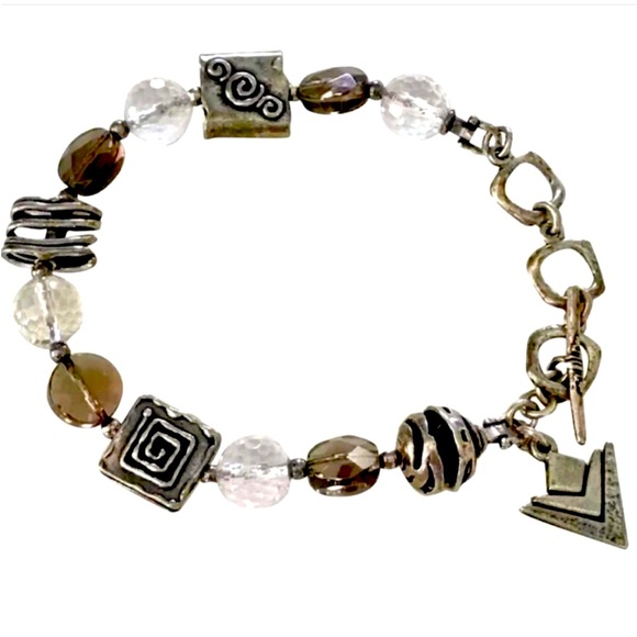 Silpada Vintage Sterling Silver Smokey Quartz Crystal Oxidized Bracelet - Picture 2 of 8